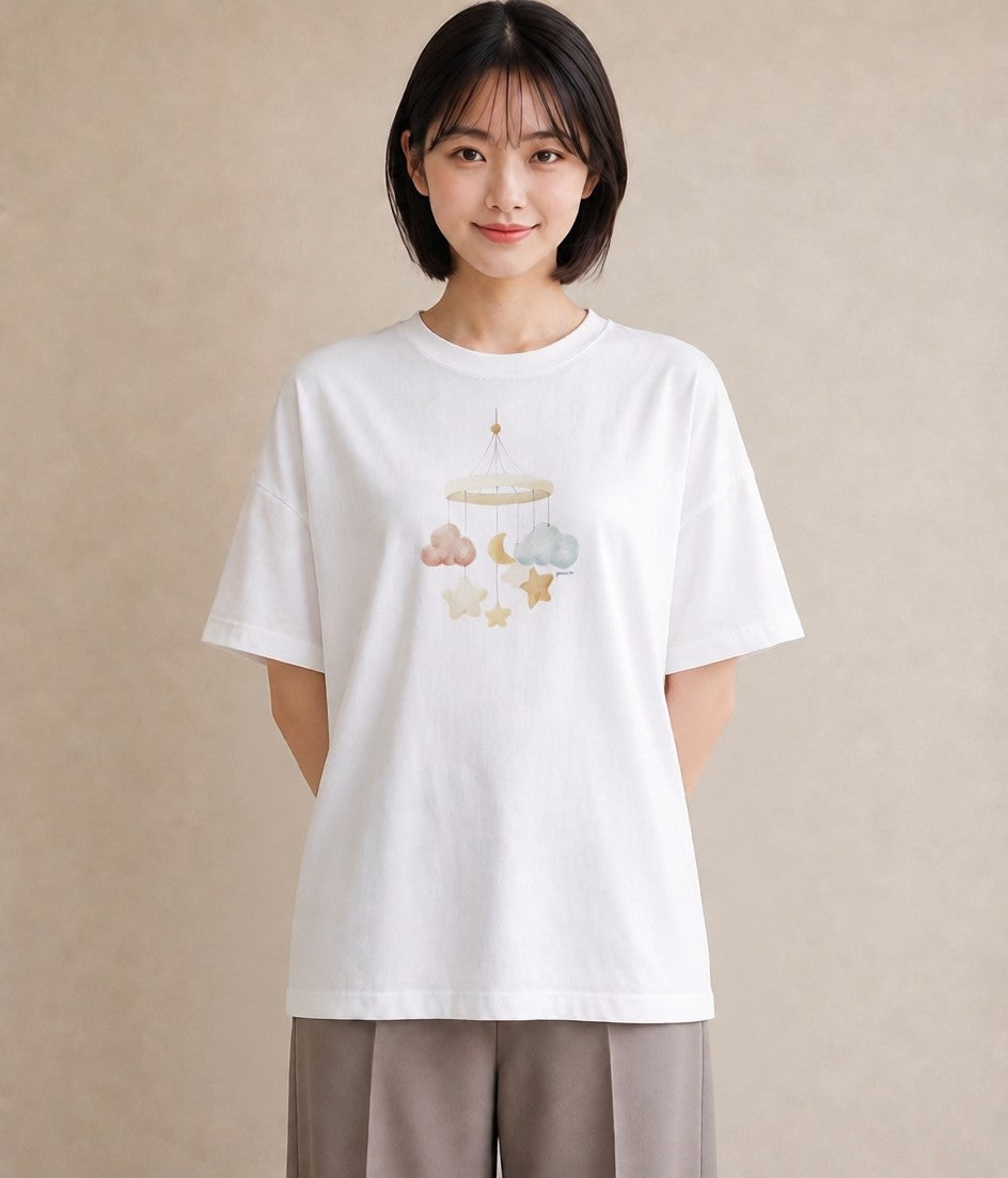 半袖Tシャツ レディース 雲 星空 宇宙 イラスト ポップ 秋コーデ おしゃれギフト 白T