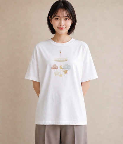 半袖Tシャツ レディース 雲 星空 宇宙 イラスト ポップ 秋コーデ おしゃれギフト 白T