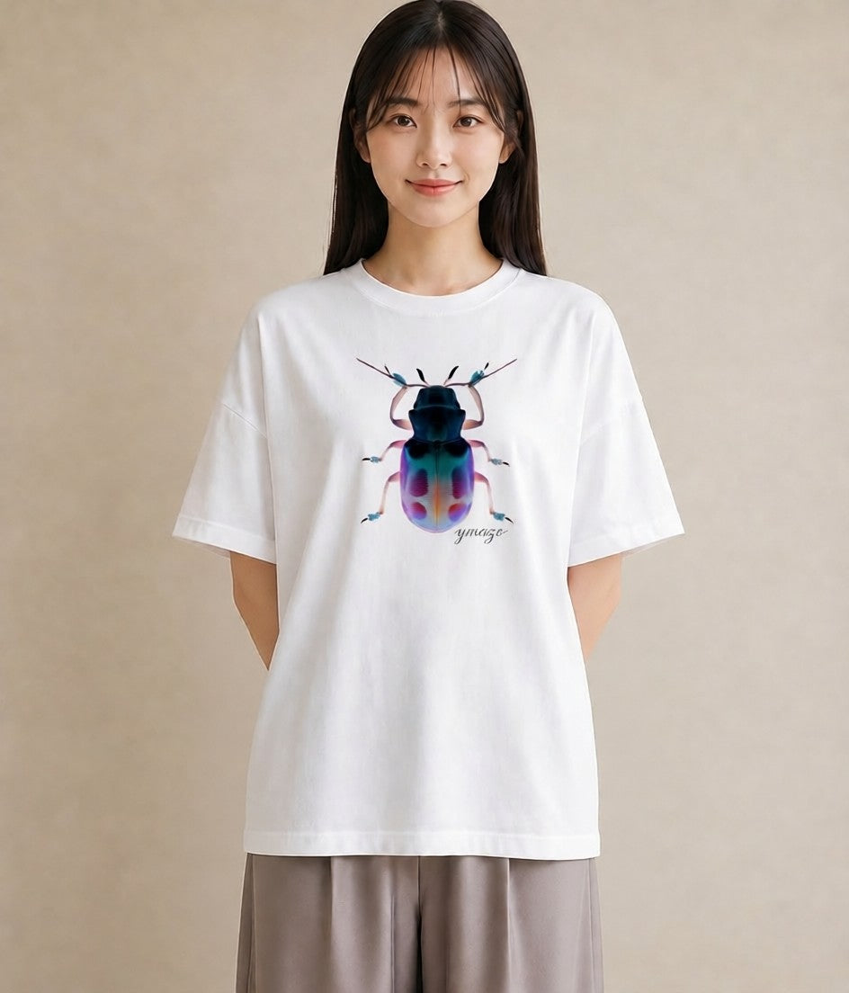 Tシャツ レディース カブトムシ 昆虫 虫 イラスト 線画 ルームウェア ギフト 白T