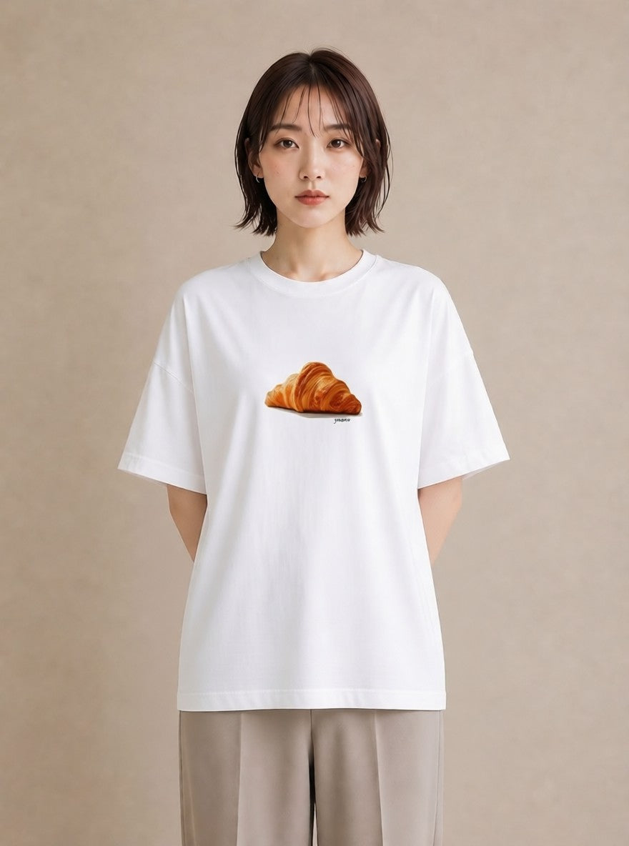 半袖Tシャツ レディース パン ベーカリー レトロ イラスト ミニマル デイリーウェア 休日 白T