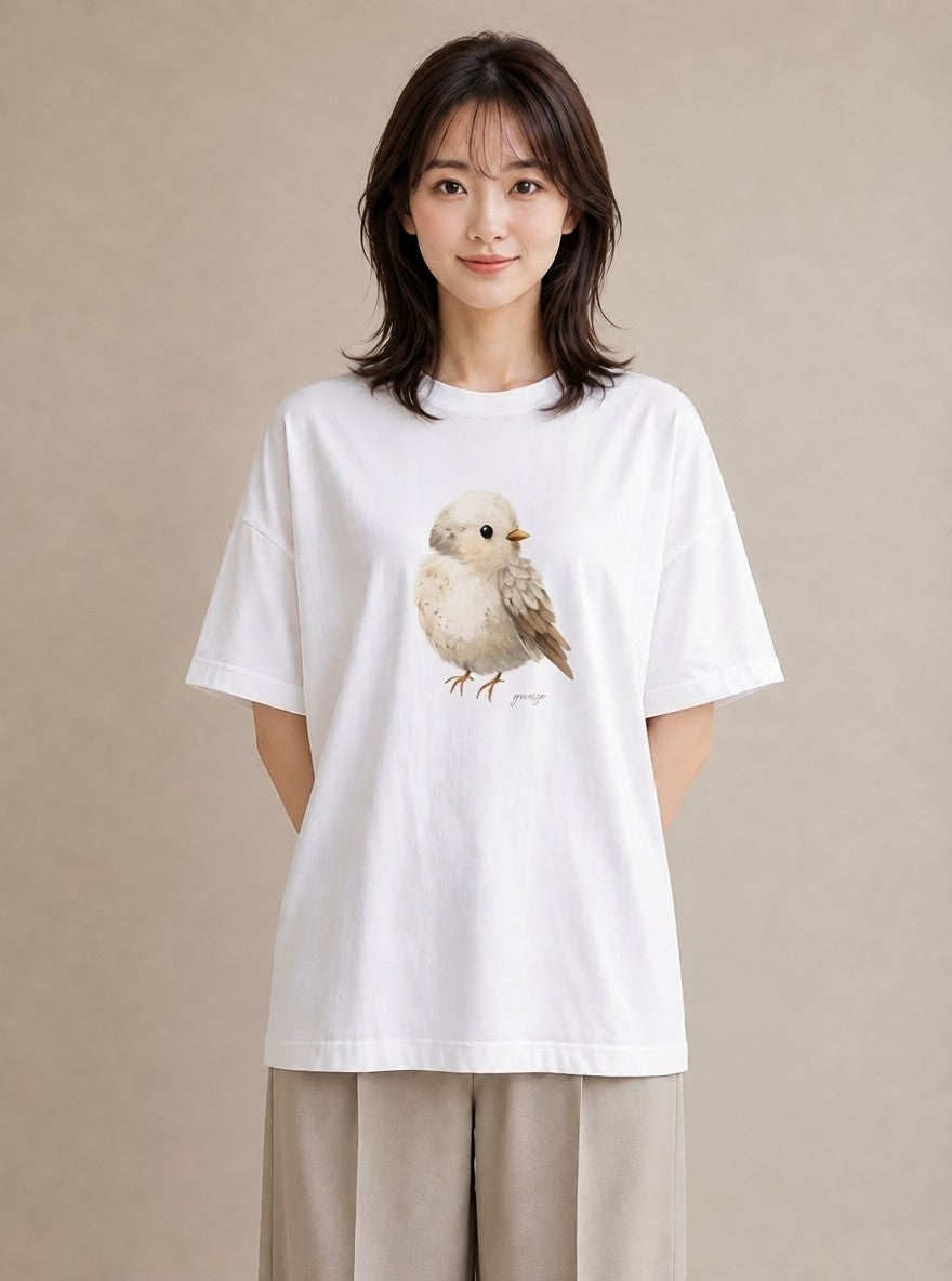 グラフィックTシャツ レディース 桜文鳥 ペット 動物 イラスト 旅行コーデ 普段着 週末コーデ 白T