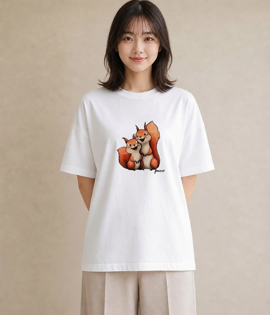 Tシャツ レディース シマリス ペット 動物 イラスト レトロ クリスマス 旅行 白T
