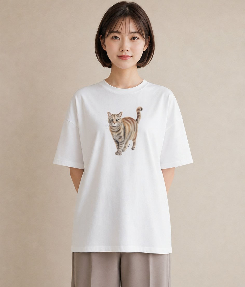 プリントTシャツ レディース スコティッシュフォールド 猫 ねこ イラスト 北欧風 カジュアルコーデ 買い物 白T
