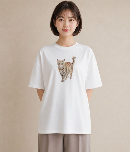 プリントTシャツ レディース スコティッシュフォールド 猫 ねこ イラスト 北欧風 カジュアルコーデ 買い物 白T