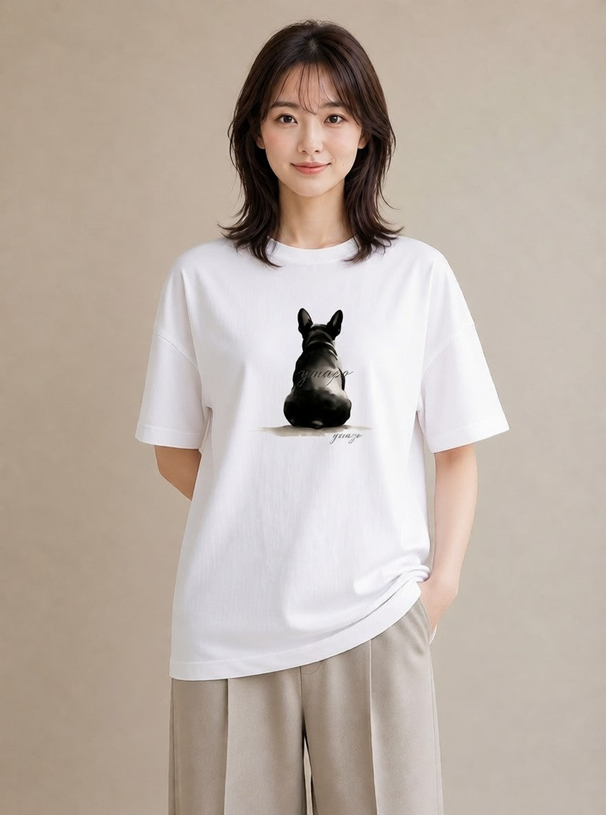 半袖Tシャツ レディース フレンチブルドッグ フレブル 犬 いぬ イラスト 旅行コーデ 自分用 ルームウェア 白T