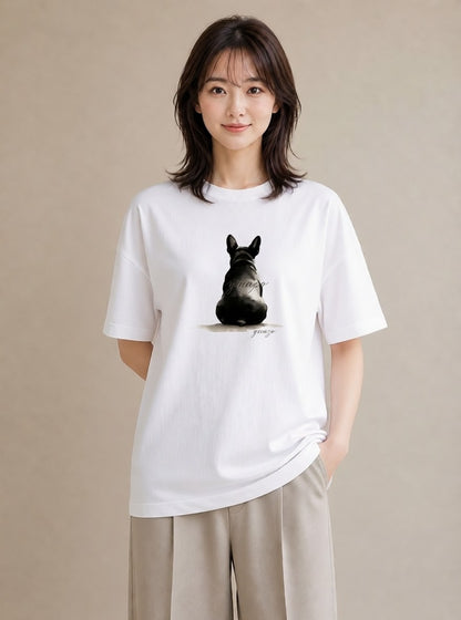 半袖Tシャツ レディース フレンチブルドッグ フレブル 犬 いぬ イラスト 旅行コーデ 自分用 ルームウェア 白T