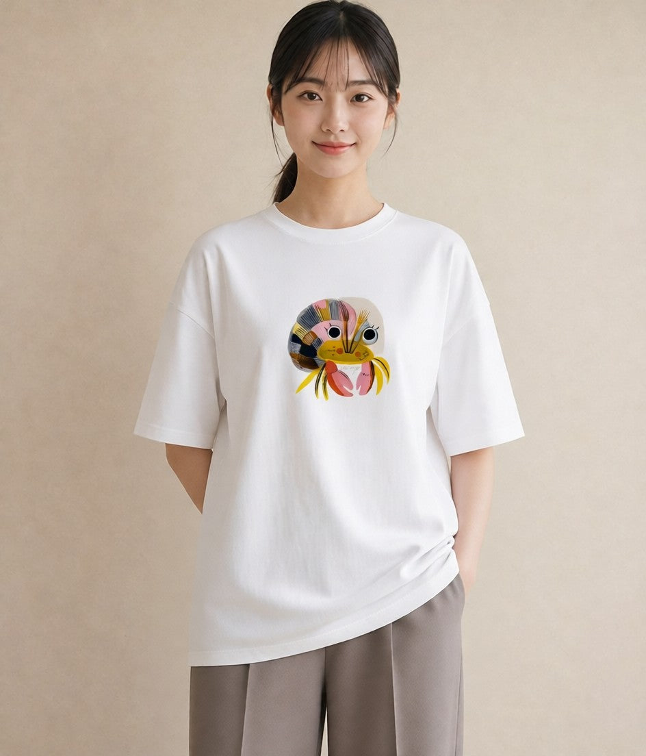 グラフィックTシャツ レディース ヤドカリ 海の生き物 海 イラスト 休日コーデ 女性 旅行用 白T
