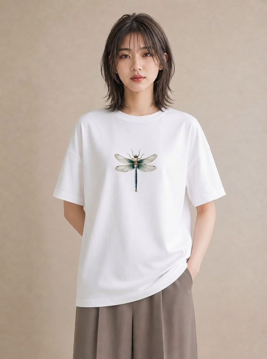 デザインTシャツ レディース とんぼ 昆虫 虫 イラスト 韓国風 20代 カジュアルコーデ 白T