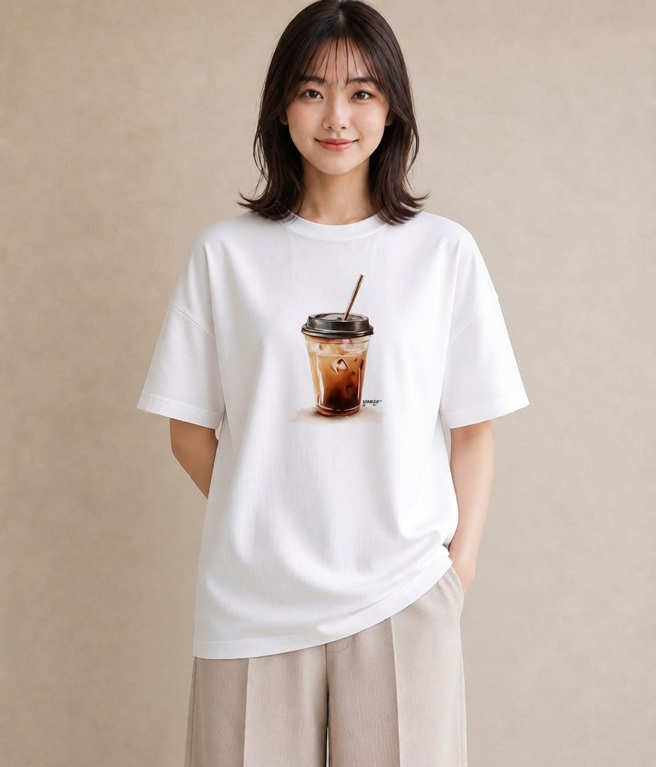 半袖Tシャツ レディース エスプレッソ 食べ物 フード イラスト ボタニカル ママ カフェ服 白T