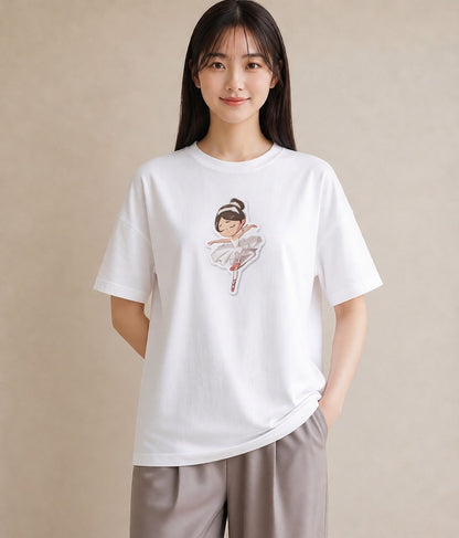 プリントTシャツ レディース バレエシューズ バレエ トウシューズ ナチュラル アンティーク イラスト 水彩風 敬老の日 ホワイトデー 白T