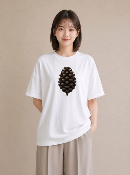 Tシャツ レディース 松ぼっくり 植物 ボタニカル イラスト 北欧風 ビーチ デイリーウェア 白T