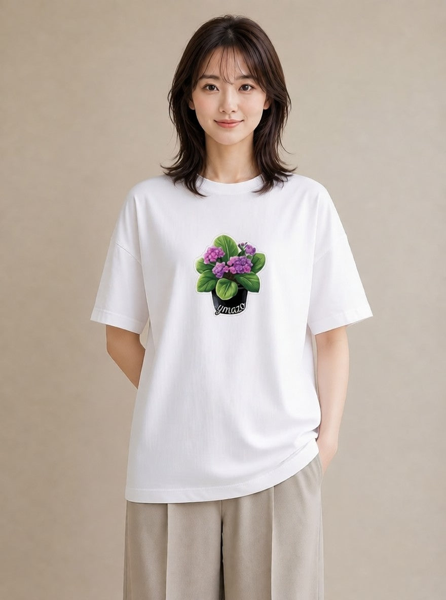 Tシャツ レディース パンジー 花 花柄 イラスト 普段使い お出かけ 普段着 白T