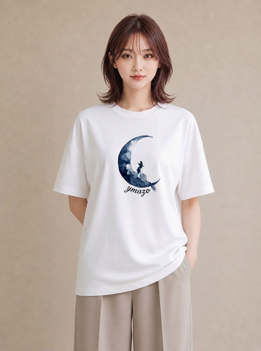 グラフィックTシャツ レディース 月 星空 宇宙 イラスト ユニーク 普段着 週末コーデ 白T