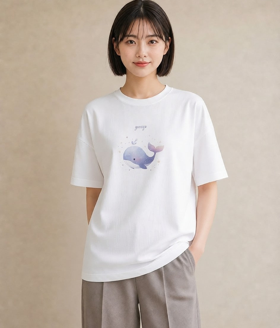半袖Tシャツ レディース イルカ 海の生き物 海 イラスト 上品 ホワイトデー 春服 白T