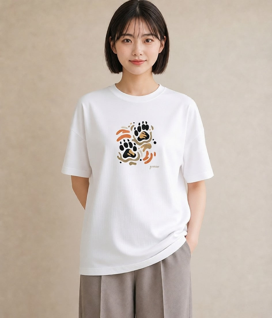 半袖Tシャツ レディース 肉球 猫 ねこ イラスト ガーリー 親子 20代 白T