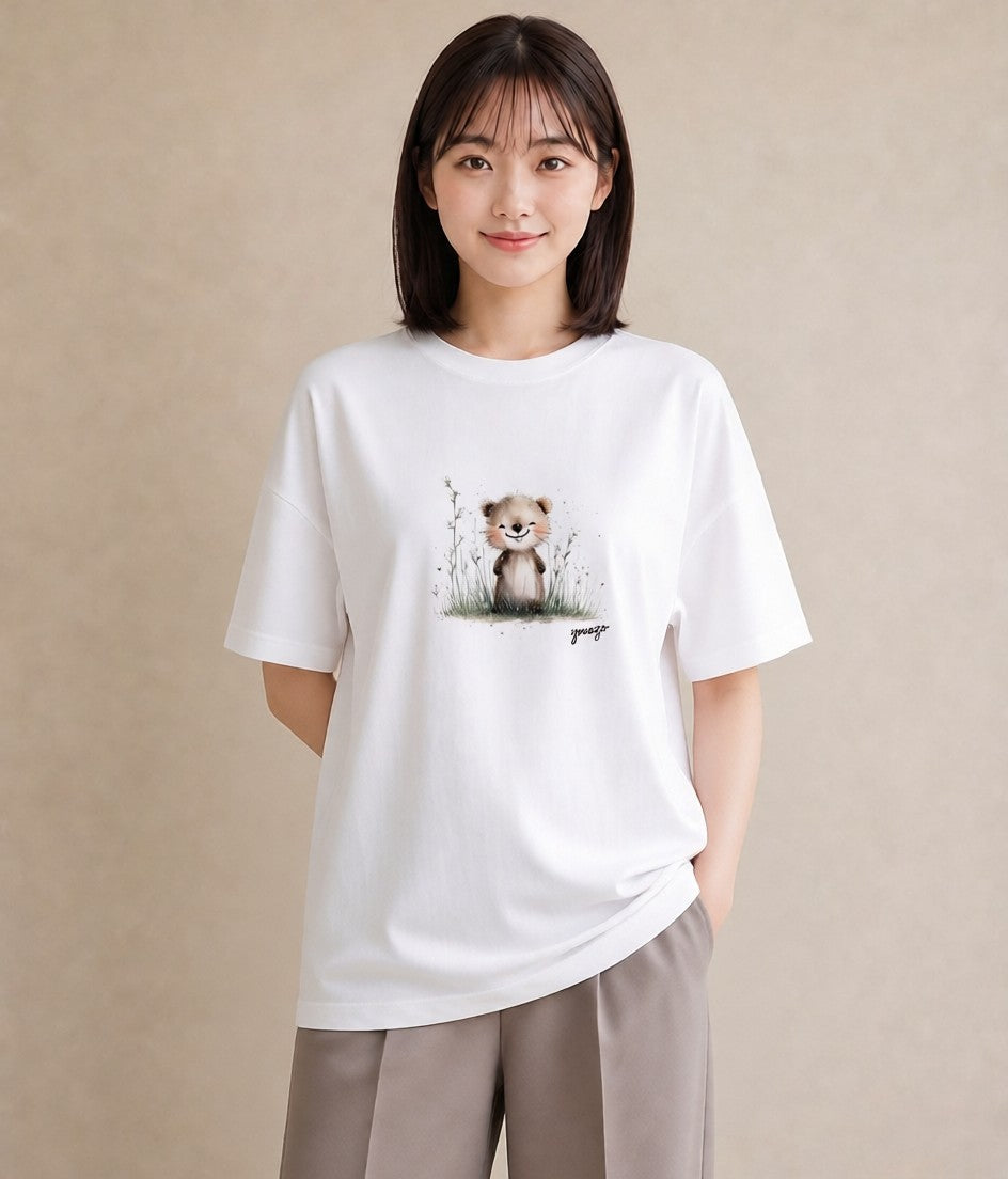 半袖Tシャツ レディース ゴールデンハムスター ペット 動物 イラスト シック 20代 カジュアルコーデ 白T