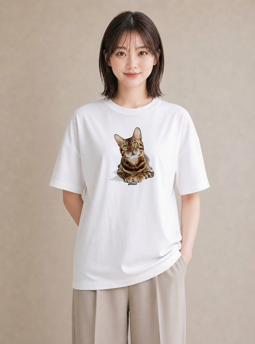 Tシャツ レディース しっぽ 猫 ねこ イラスト アート風 カフェ巡り 女子会 白T