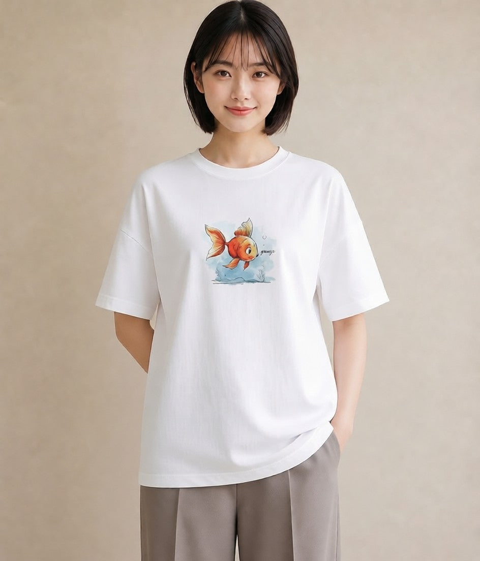 半袖Tシャツ レディース カクレクマノミ 海の生き物 海 イラスト 手描き風 ルームウェア ギフト 白T