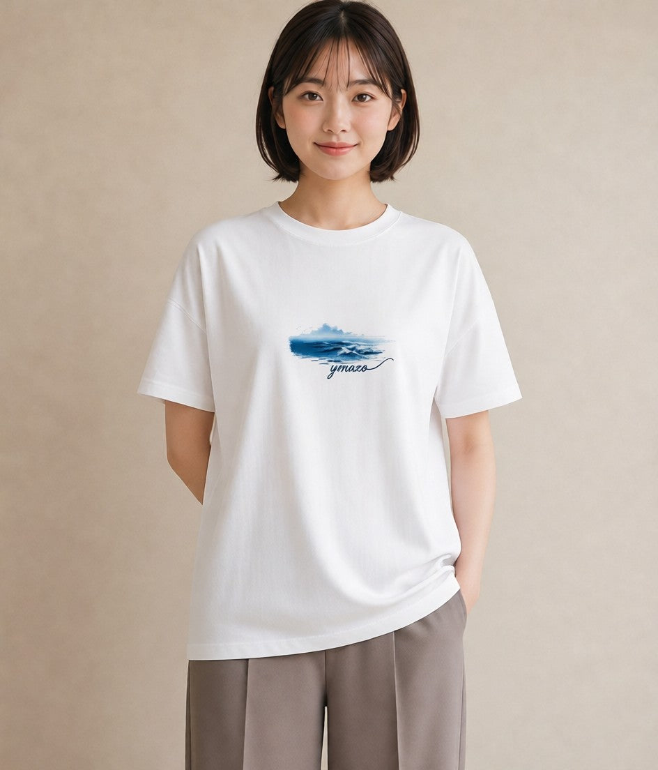 半袖Tシャツ レディース 波 星空 宇宙 イラスト シンプル おしゃれギフト 社会人 白T