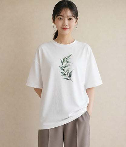 グラフィックTシャツ レディース ガラス瓶 小枝 ボタニカル ナチュラル アンティーク イラスト 自分用 ルームウェア 白T
