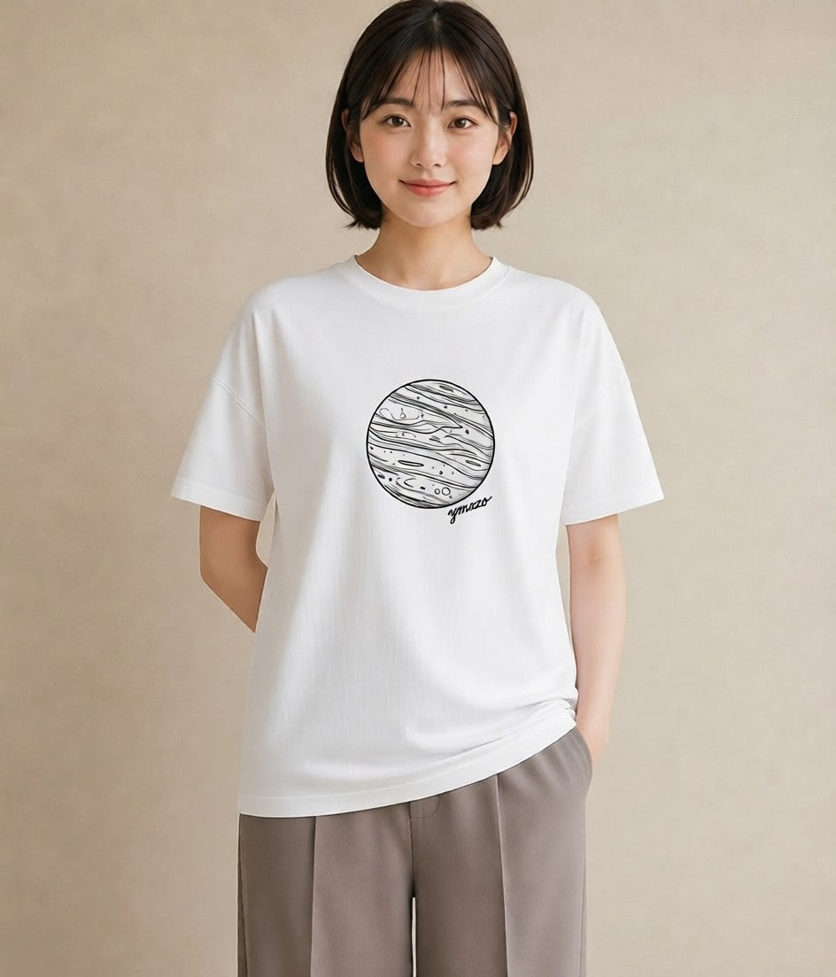 グラフィックTシャツ レディース 土星 星空 宇宙 イラスト ナチュラル デート 帰省 白T