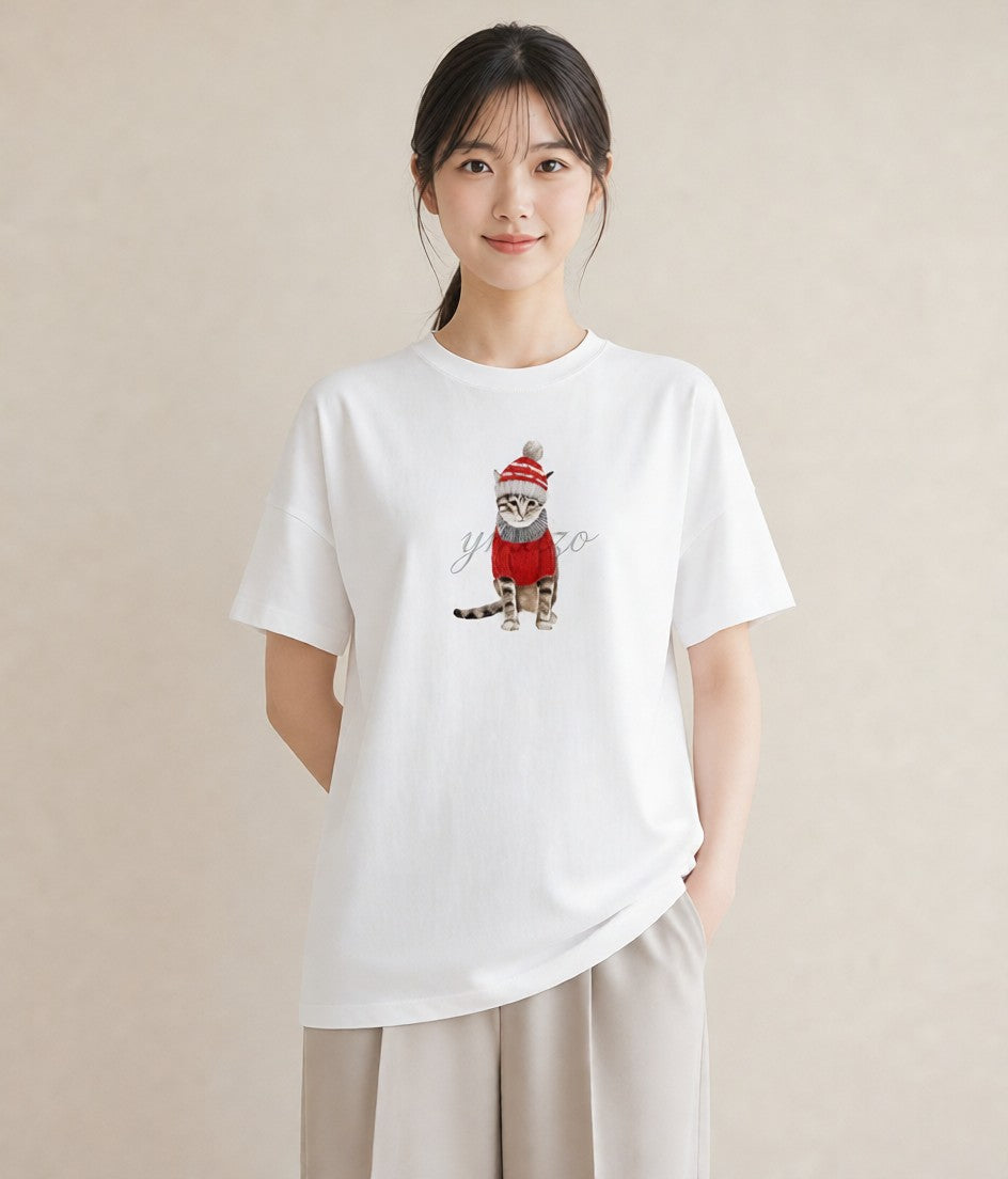 プリントTシャツ レディース キジトラ 猫 ねこ イラスト フェミニン ミセス 春コーデ 白T