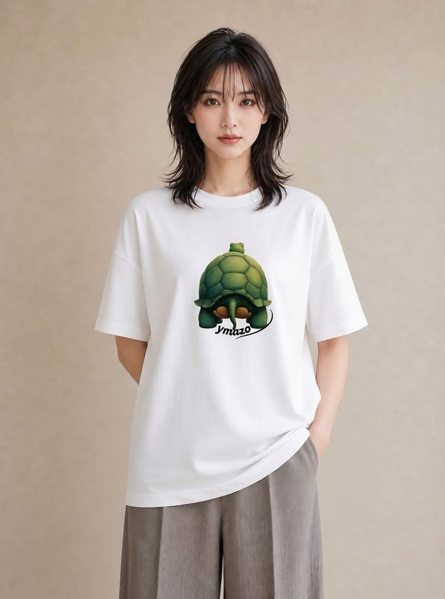 Tシャツ レディース ゼニガメ ペット 動物 イラスト フェミニン ミセス 春コーデ 白T