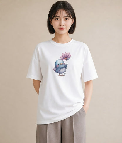 グラフィックTシャツ レディース ボタンインコ ペット 動物 イラスト きれいめカジュアル 散歩 お出かけ 白T