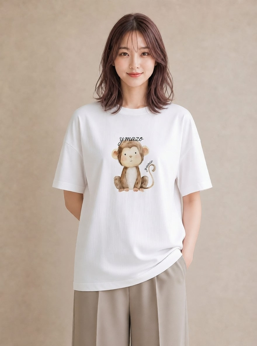Tシャツ レディース ナマケモノ 動物 アニマル イラスト フェミニン 20代 カジュアルコーデ 白T