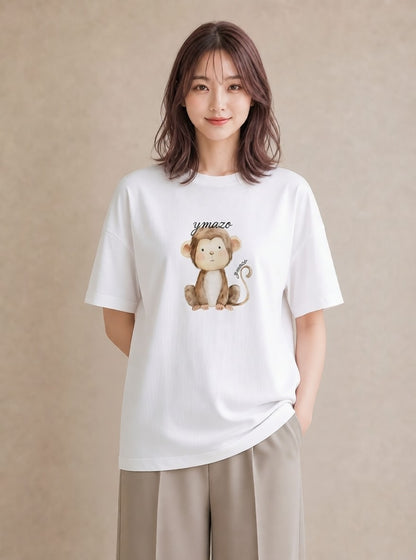 Tシャツ レディース ナマケモノ 動物 アニマル イラスト フェミニン 20代 カジュアルコーデ 白T