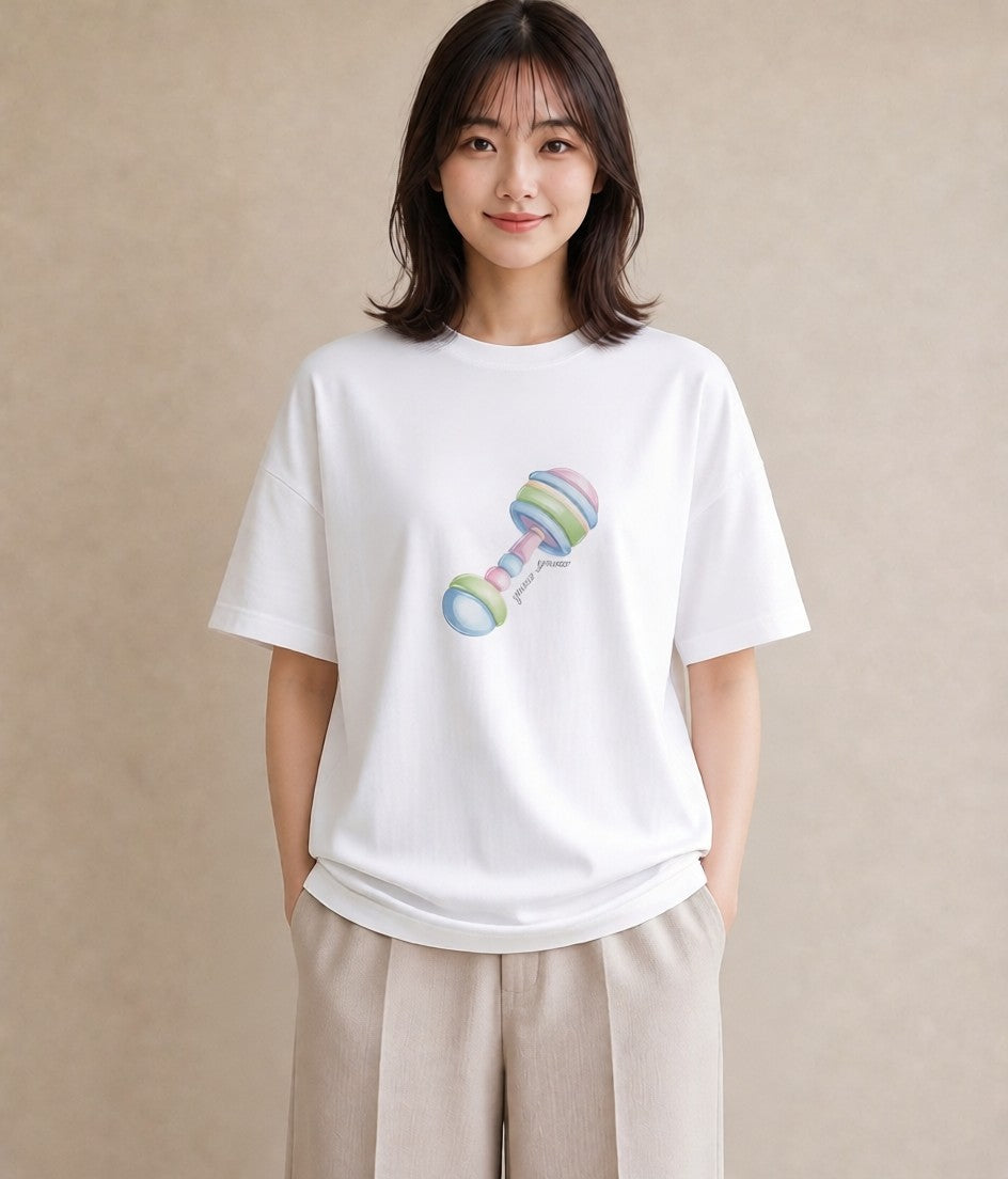 グラフィックTシャツ レディース マカロン 食べ物 フード イラスト きれいめ 買い物 夏コーデ 白T