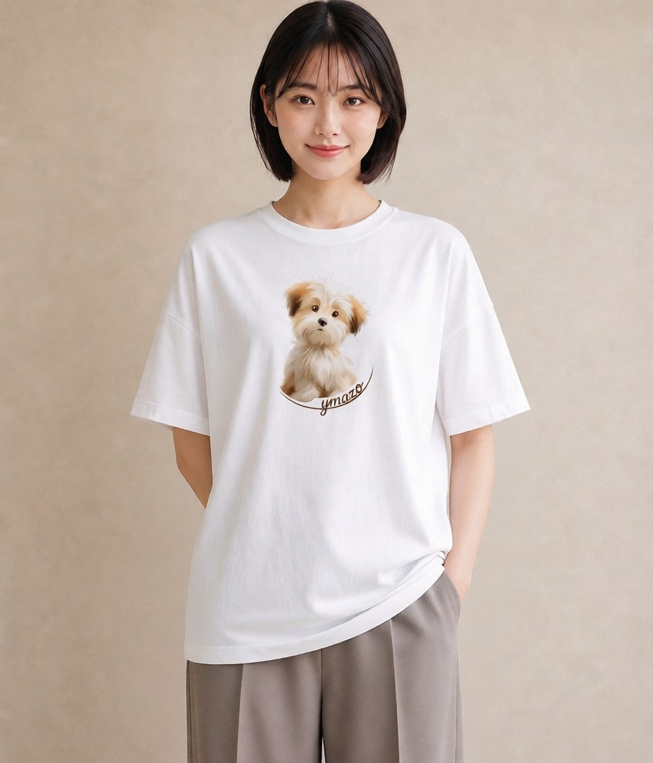 デザインTシャツ レディース いぬ 犬 ワンコ イラスト ガーリー ルームウェア ギフト 白T