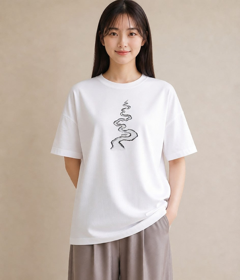 Tシャツ レディース 雨上がりの小道 雨上がり 小道 ナチュラル アンティーク イラスト カジュアル 散歩 お出かけ 白T