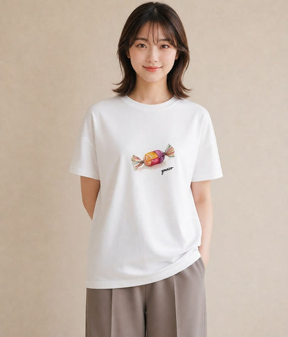 デザインTシャツ レディース だんご 食べ物 フード イラスト 水彩風 在宅 公園 白T
