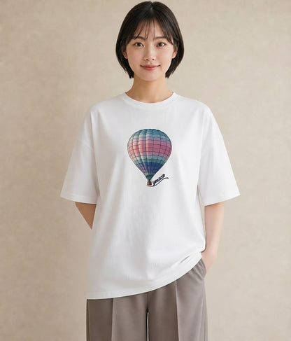 デザインTシャツ レディース 気球 星空 宇宙 イラスト 北欧風 デイリーウェア 休日 白T