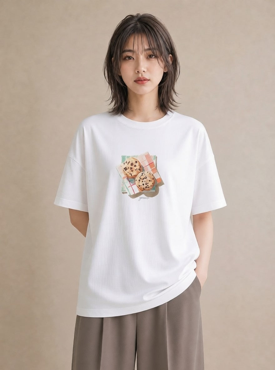 半袖Tシャツ レディース チョコ 食べ物 フード イラスト 水彩風 夏コーデ 通学 白T