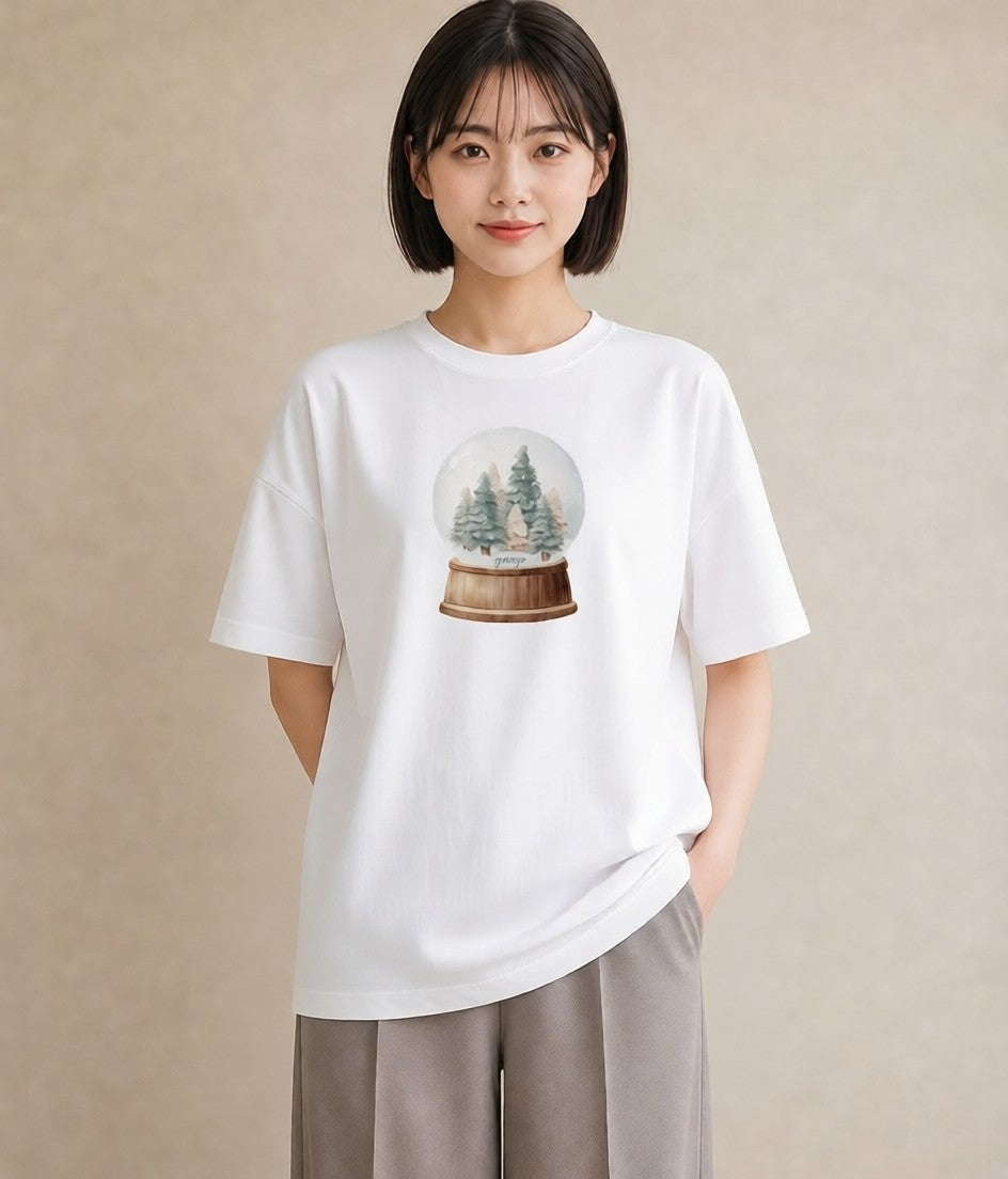 プリントTシャツ レディース 雪 星空 宇宙 イラスト 手描き風 帰省 ラフ 白T