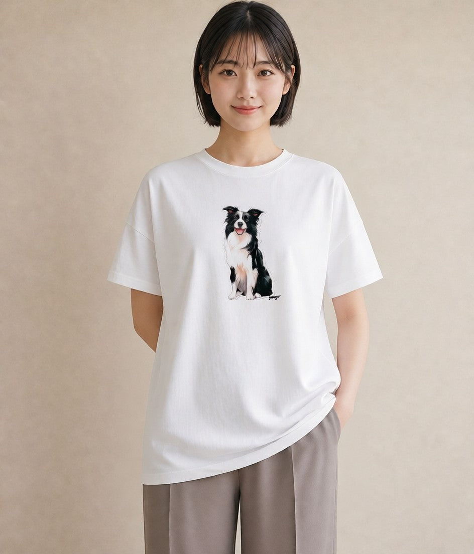 プリントTシャツ レディース ボーダーコリー 犬 いぬ イラスト シンプル 女性向けギフト 散歩 白T