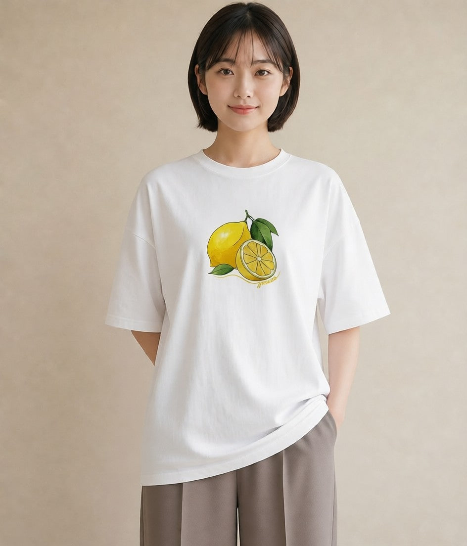 プリントTシャツ レディース レモン 檸檬 食べ物 フード イラスト 普段使い 通勤 在宅 白T