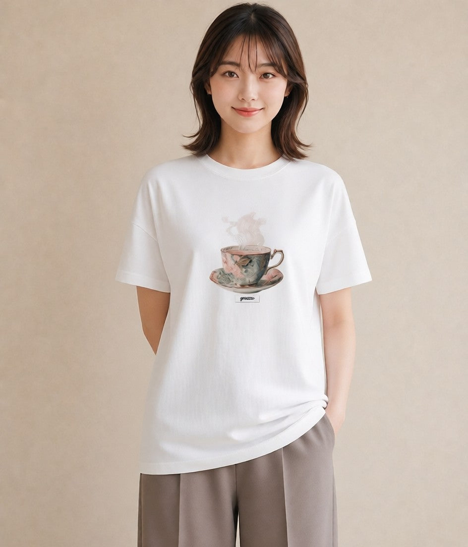 プリントTシャツ レディース ハーブティー 食べ物 フード イラスト レトロ 帰省 ラフ 白T