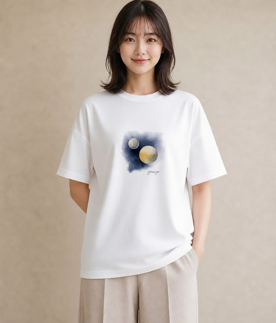 グラフィックTシャツ レディース 宇宙 星空 イラスト ユニーク カジュアルコーデ 買い物 白T