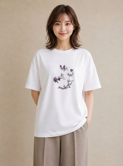 プリントTシャツ レディース さくら 桜 桜の枝 イラスト レトロ 通学 誕生日プレゼント 白T
