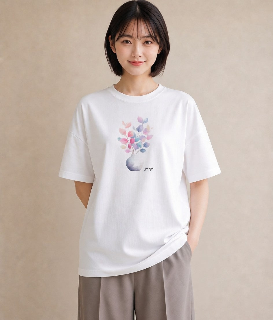 デザインTシャツ レディース 観葉植物 植物 ボタニカル イラスト きれいめ 春服 ミセス 白T
