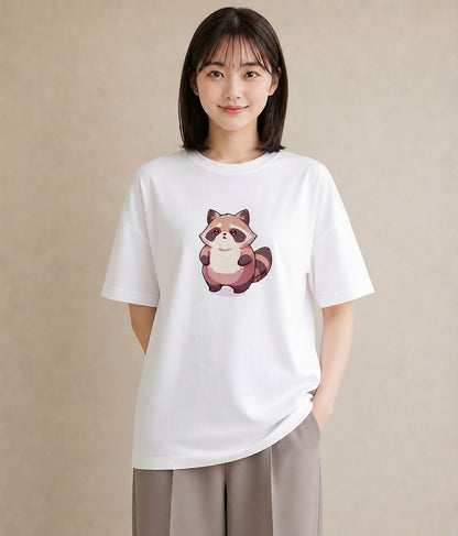Tシャツ レディース たぬき 動物 アニマル イラスト シック クリスマス 旅行 白T