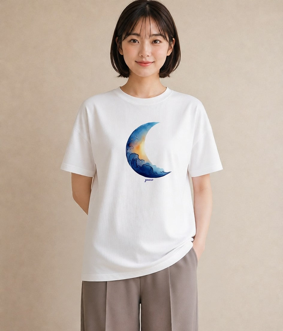 デザインTシャツ レディース 満月 星空 宇宙 イラスト ポップ 送別ギフト 通勤 白T