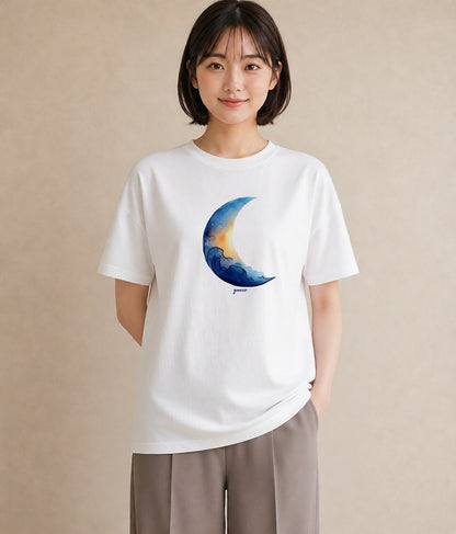 デザインTシャツ レディース 満月 星空 宇宙 イラスト ポップ 送別ギフト 通勤 白T