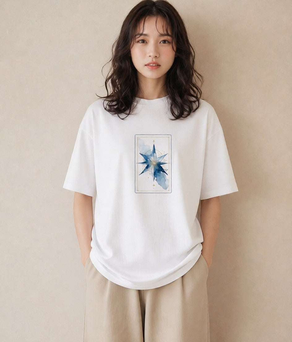 半袖Tシャツ レディース 山羊座 星空 宇宙 イラスト 淡色 友達ギフト 部屋着 白T