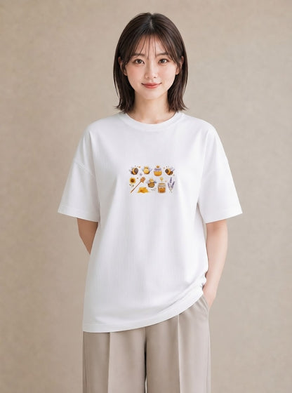 プリントTシャツ レディース みつばち 昆虫 虫 イラスト ポップ カジュアルコーデ 買い物 白T