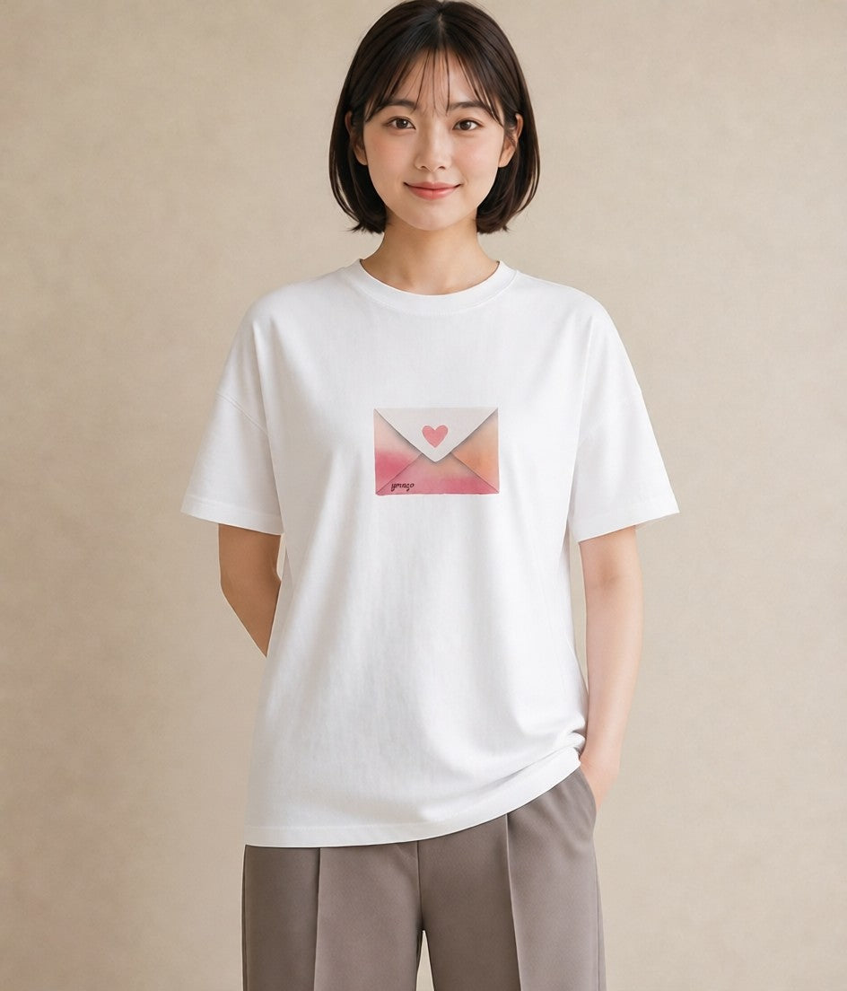 半袖Tシャツ レディース 封蝋 手紙 アンティーク ナチュラル イラスト ラフカジュアル ラフ レイヤード 白T