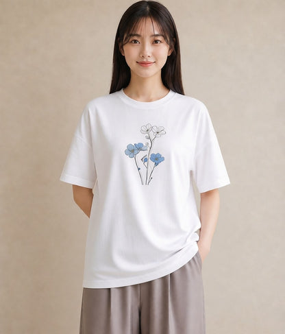 グラフィックTシャツ レディース カスミソウ かすみ草 花 花柄 イラスト 普段使い 普段着 週末コーデ 白T